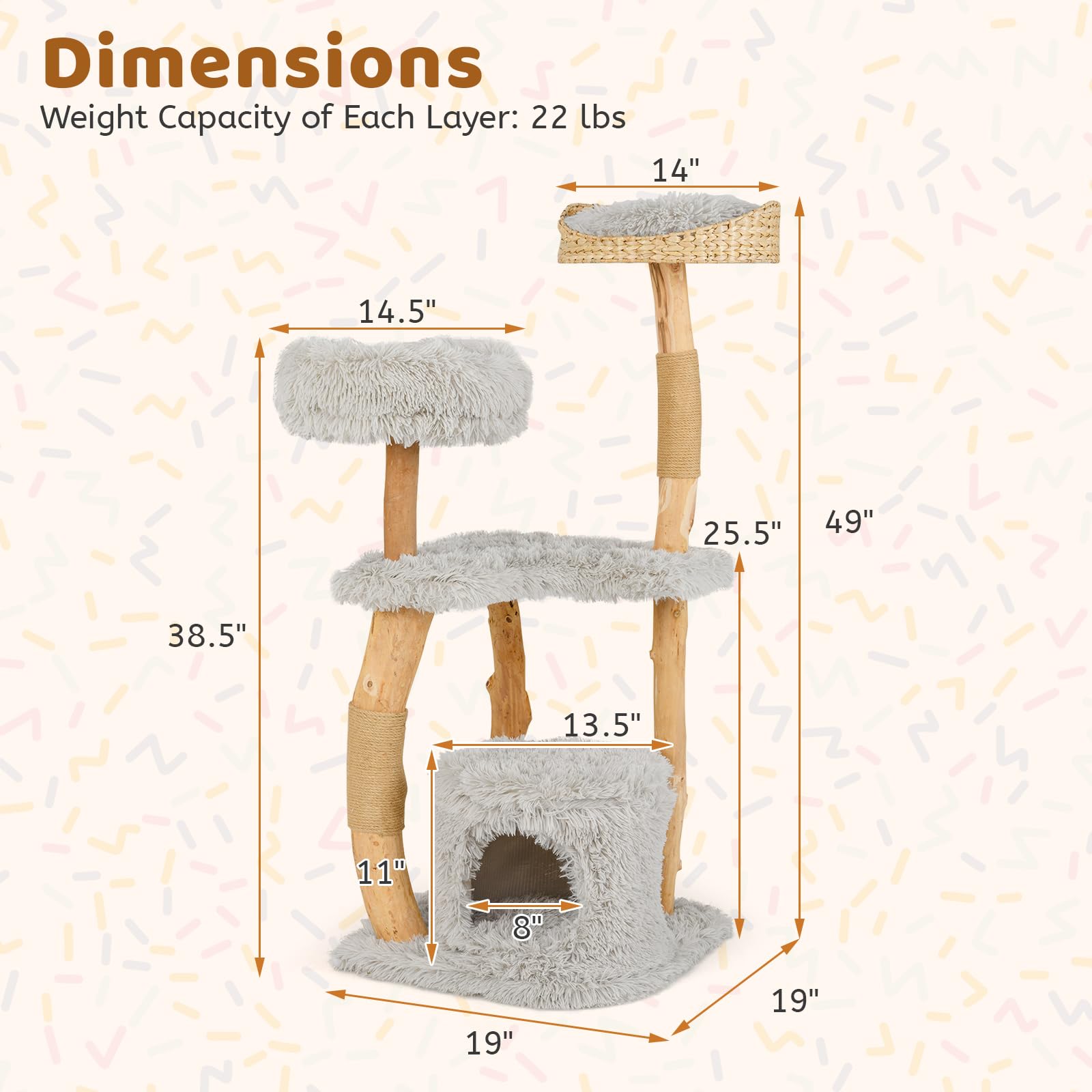 Tangkula Cat Tree Tower, Solid Wood Modern Cat Tower With Top Cattail Basket Bed, Side Perch, Large Platform & Cat Condo, Cute C